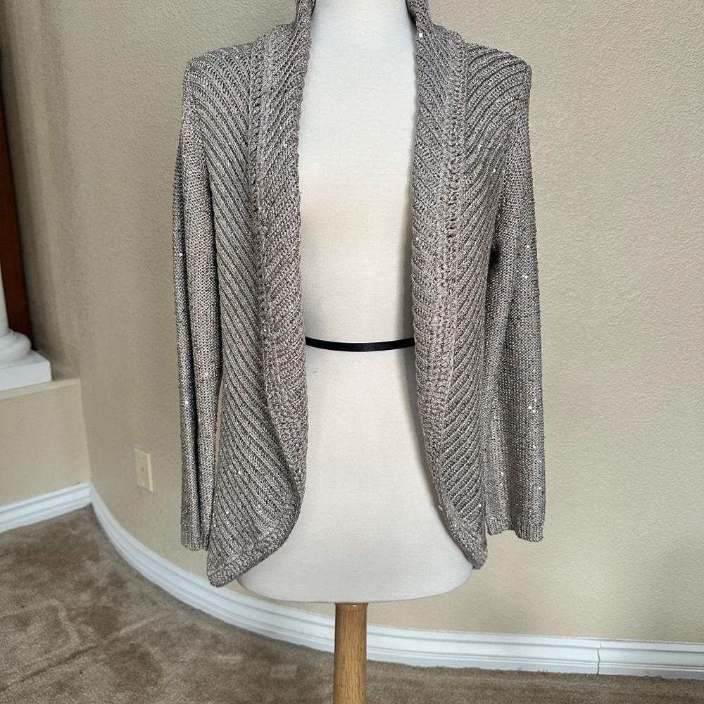 Chico's Gray Cardigan Sweater with Waterfall Front